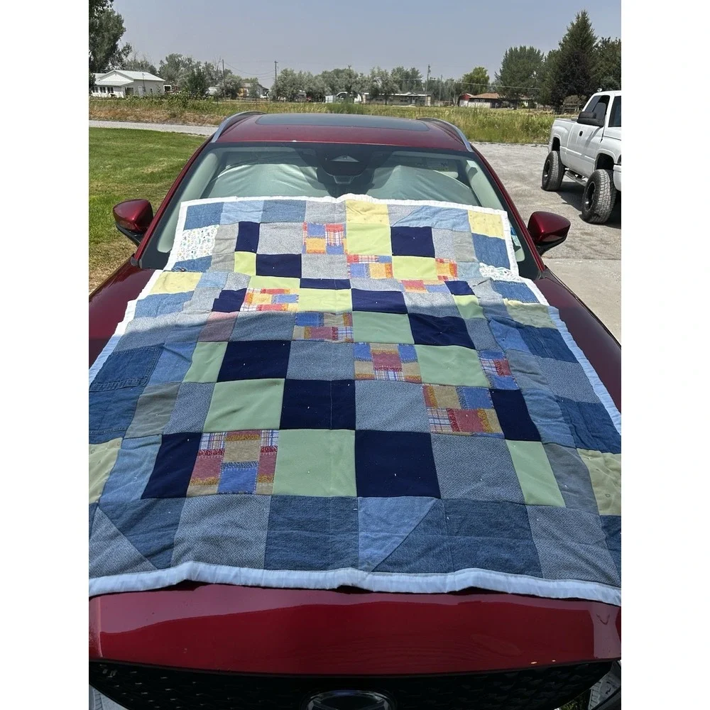 Handmade Patchwork Tie Quilt 51x64 Vintage Fabric Denim Cotton Throw